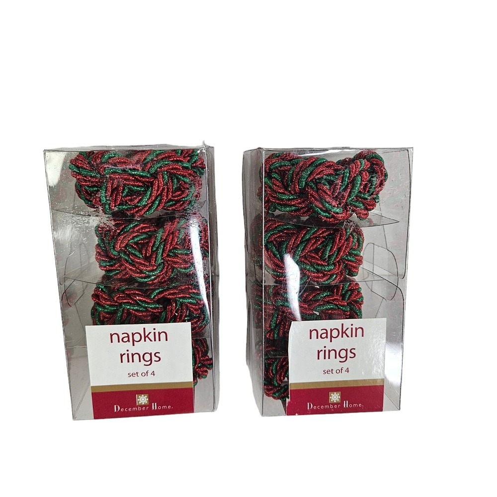 Napkin Rings Set of 8 Christmas Metallic Braided Cord Holiday Red Green Round